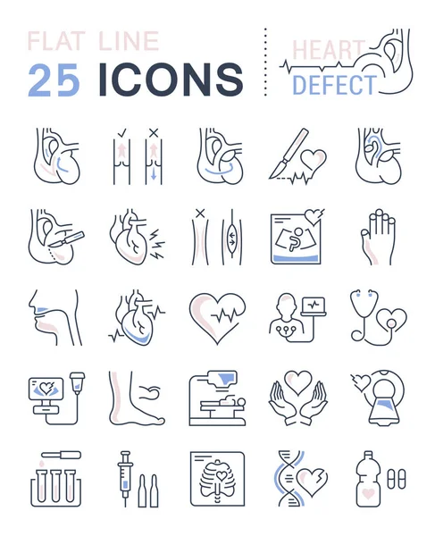 Set de iconos de línea plana vectorial Defecto cardíaco — Vector de stock