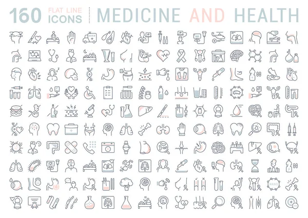 Set Vector Línea Plana Iconos Medicina y Salud — Vector de stock