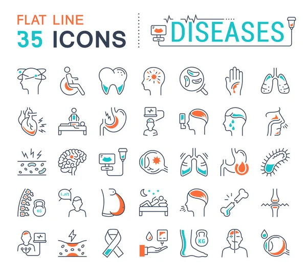 Set Vector Flat Line Icons Diseases — Stock Vector