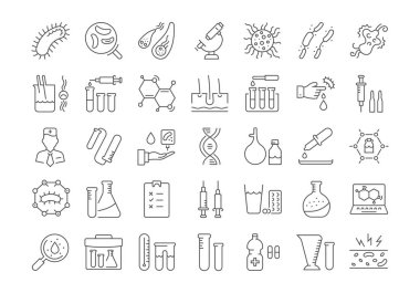 Vektör düz çizgi Icons Set bakteri ve virüs