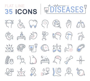 Hasta, vektör düz çizgi Icons set