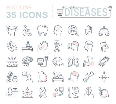Hasta, vektör düz çizgi Icons set