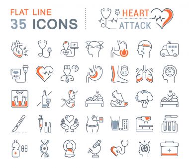 Vektör düz çizgi simgeler kalp krizi ayarla