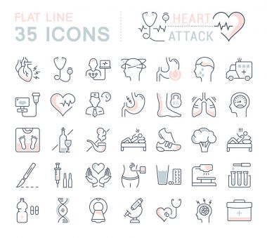 Vektör düz çizgi simgeler kalp krizi ayarla