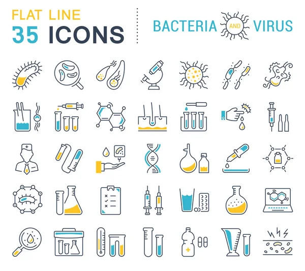Nastavit ikony rovná čára, vektorové bakteriím a Virus — Stockový vektor