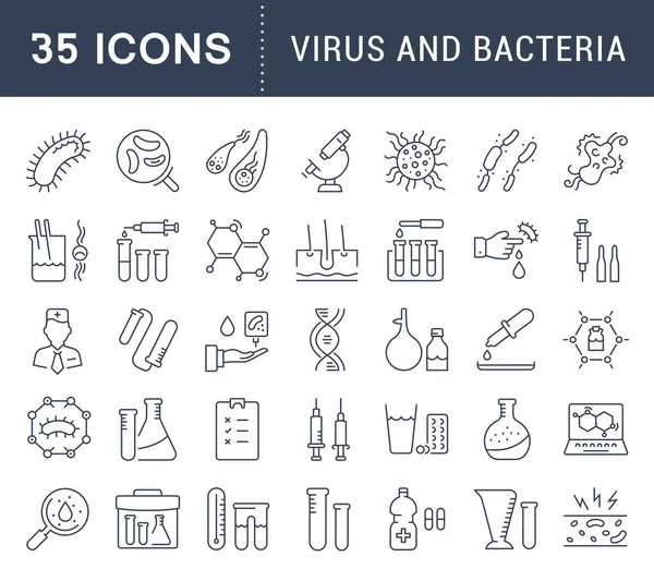 Set Vektor flache Linie Symbole Bakterien und Virus — Stockvektor