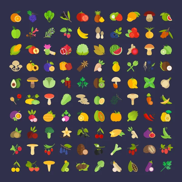 Illustration vectorielle des baies, fruits, légumes et mushr — Image vectorielle