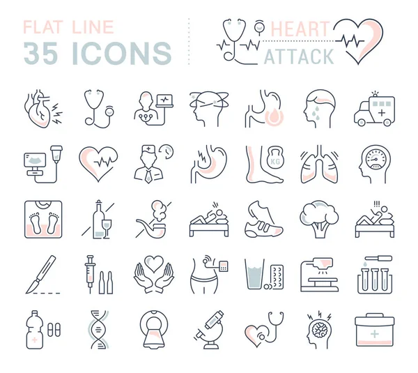 Set Vector Flat Line Iconos Ataque al corazón — Archivo Imágenes Vectoriales