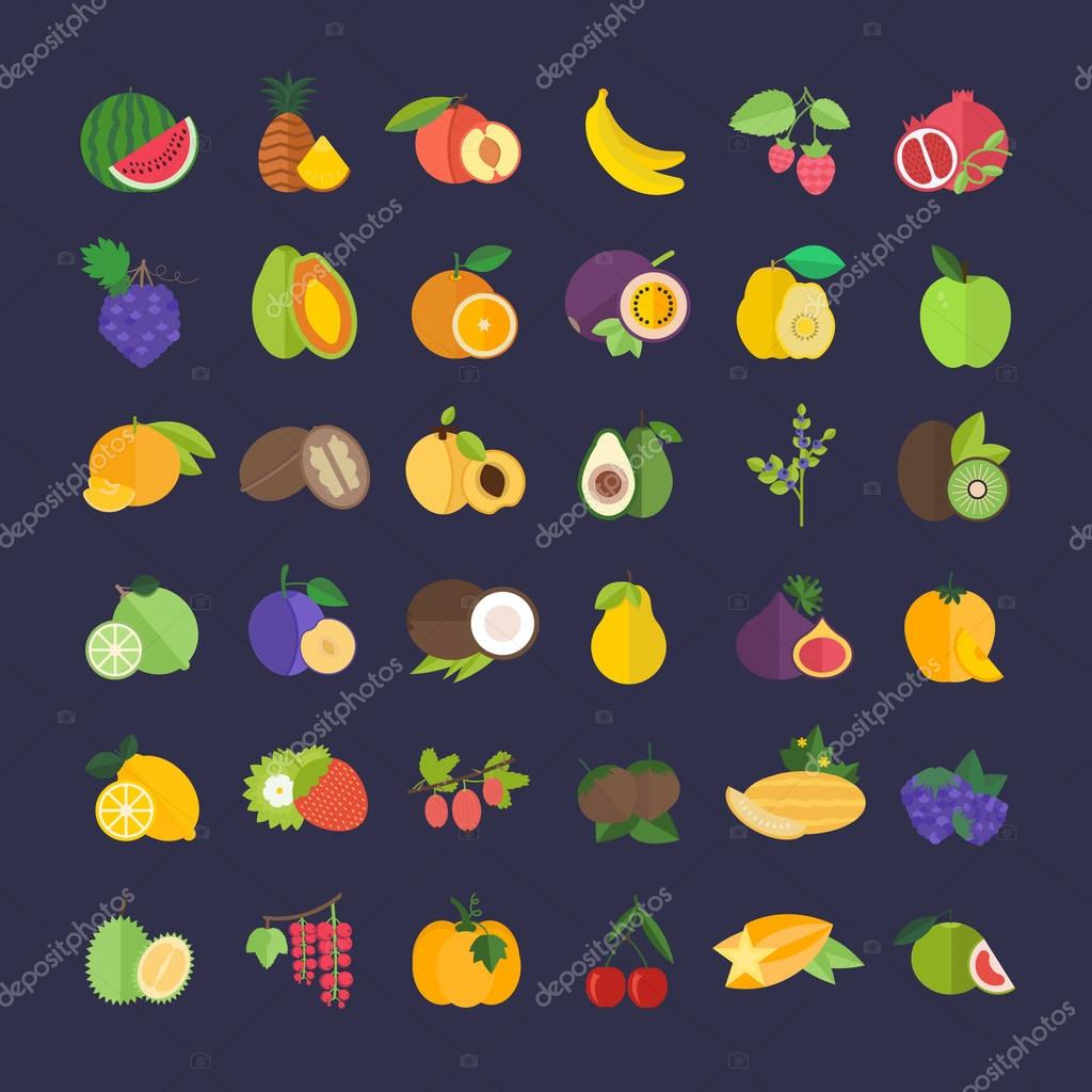Set of vector illustration of fruits. Flat elements on white background.