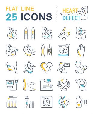 Vektör düz çizgi simgeler kalp defekti ayarla