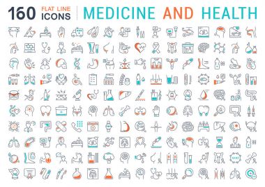 Vektör düz çizgi Icons Set Medecine ve sağlık