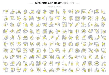 Vektör düz çizgi Icons Set Medecine ve sağlık