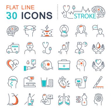 İnme vektör düz çizgi Icons set