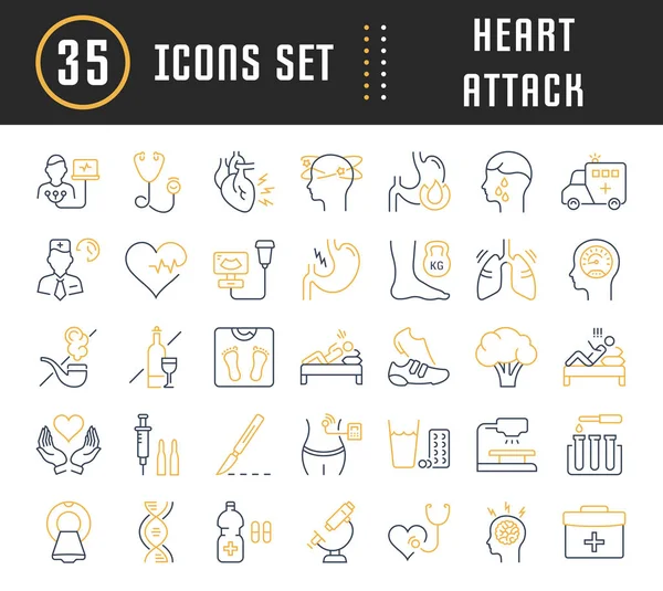 Set vecteur ligne plate icônes crise cardiaque — Image vectorielle