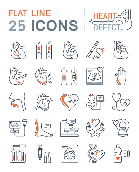 Définir les icônes de ligne plate vectorielle cardiopathie — Image vectorielle