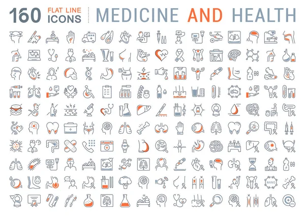 Встановити Вектор Плоска лінія іконки Медицина та здоров'я — стоковий вектор