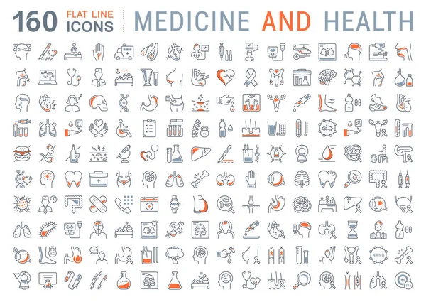 ベクトルのアイコンは平坦な線を設定医学と健康 — ストックベクタ