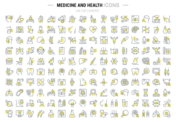 Conjunto de ícones de linha plana vetorial Medecine e Saúde —  Vetores de Stock