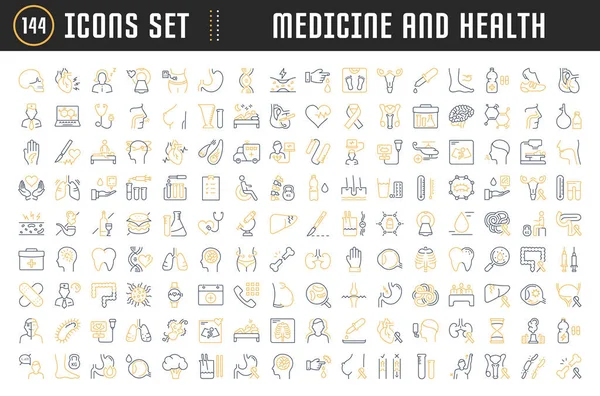 Instellen van Vector platte lijn pictogrammen geneeskunde en gezondheid — Stockvector