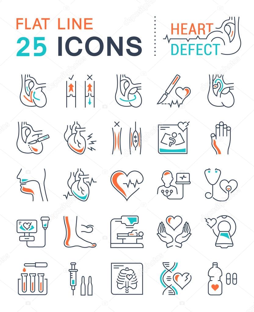 Set vector line icons, sign and symbols in flat design heart defect with elements for mobile concepts and web apps. Collection modern infographic logo and pictogram.