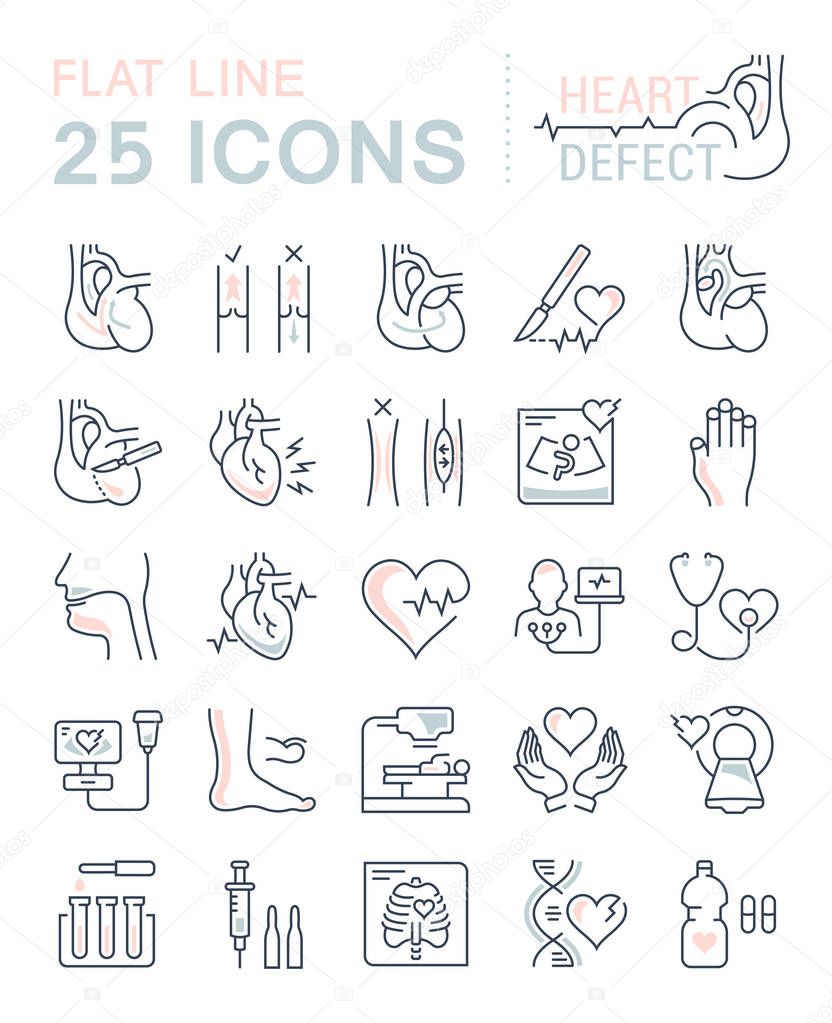 Set vector line icons, sign and symbols in flat design heart defect with elements for mobile concepts and web apps. Collection modern infographic logo and pictogram.
