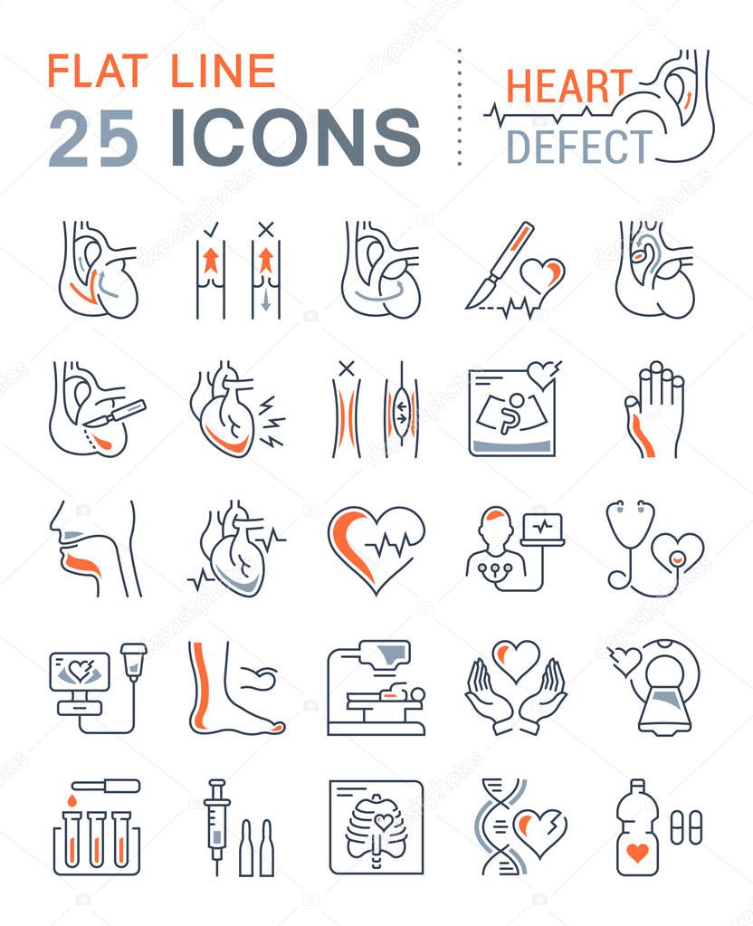 Set vector line icons, sign and symbols in flat design heart defect with elements for mobile concepts and web apps. Collection modern infographic logo and pictogram.