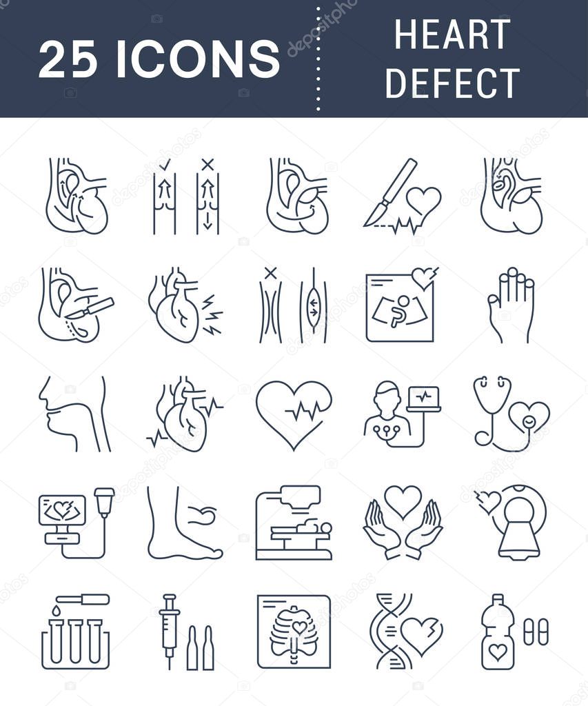 Set vector line icons, sign and symbols in flat design heart defect with elements for mobile concepts and web apps. Collection modern infographic logo and pictogram.