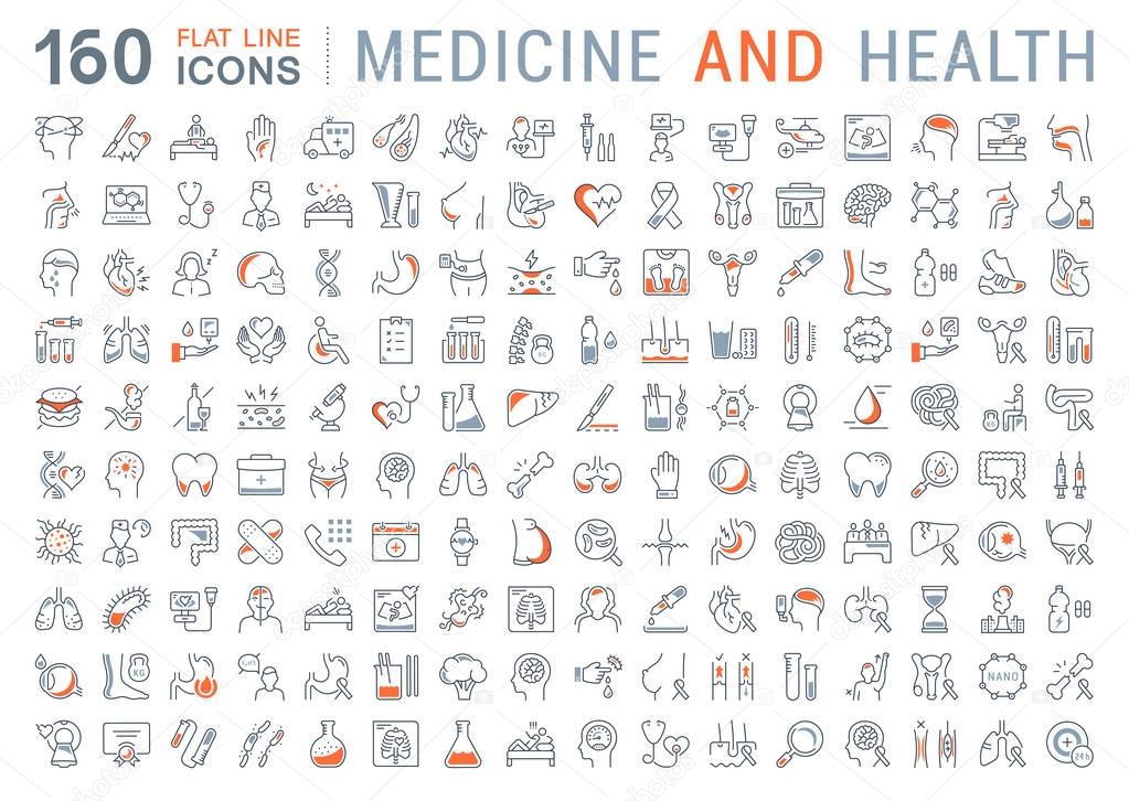 Set Vector Flat Line Icons Medecine and Health