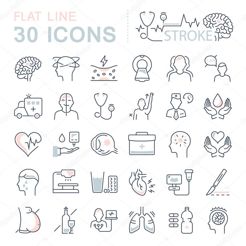 Set Vector Flat Line Icons Stroke