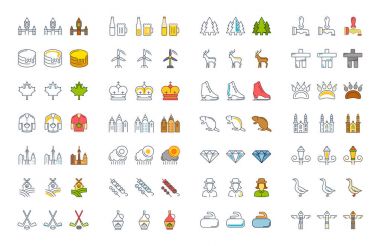 Vektör düz çizgi simgeler Kanada ayarla