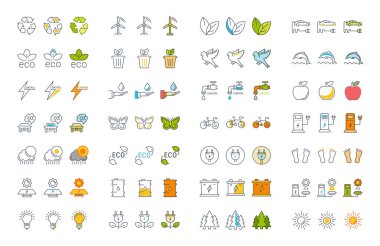 Vektör düz çizgi Icons Set Eko ve biyografi