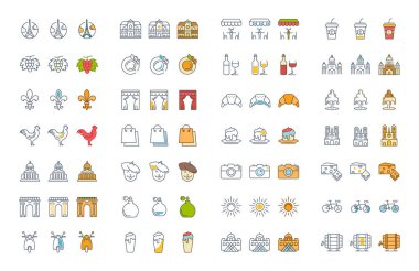 Vektör düz çizgi simgeler Paris ayarla