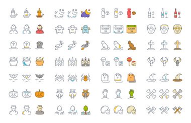 Vektör düz çizgi simgeler Halloween ayarla