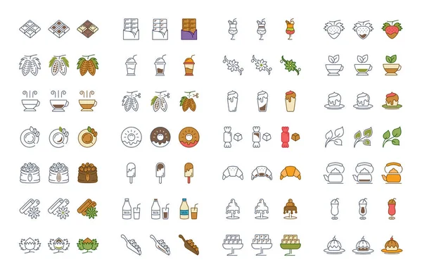 Vektör düz çizgi simgeler çikolata ayarla