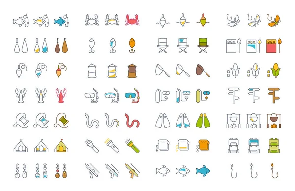 Vektör düz çizgi Icons Set Balık tutma