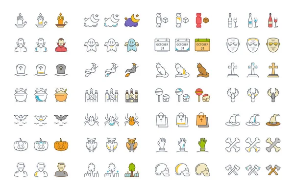 Vektör düz çizgi simgeler Halloween ayarla
