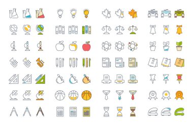 Vektör düz çizgi simgeler eğitim ayarla