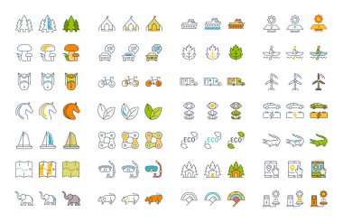 Vektör düz çizgi simgeler ekoturizm ayarla