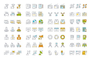 Vektör düz çizgi simgeler gazetecilik ayarla