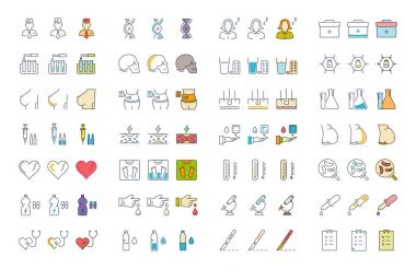 Vektör düz çizgi simgeler tıp ayarla