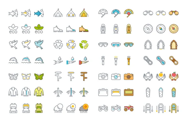 Vektör düz çizgi simgeler ekoturizm ayarla