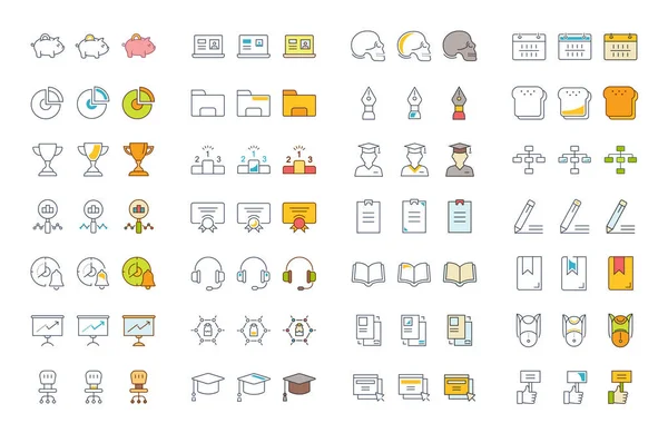 Vektör düz çizgi simgeler eğitim ayarla