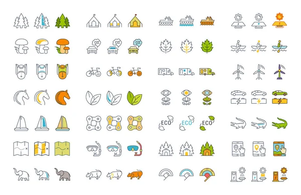 Vektör düz çizgi simgeler ekoturizm ayarla