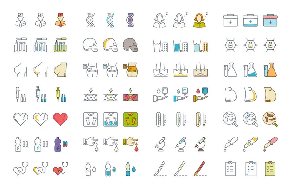 Vektör düz çizgi simgeler tıp ayarla