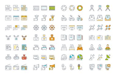 Vektör düz çizgi simgeler haber ayarla