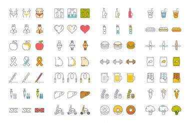 Vektör düz çizgi simgeler obezite ayarla