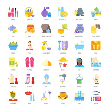 Sağlık ve güzellik vektör düz Icons set