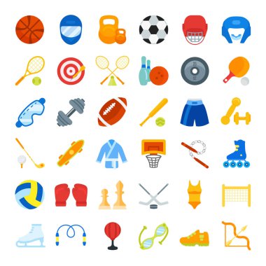Set Vector Flat Icons of Sports Equipment clipart