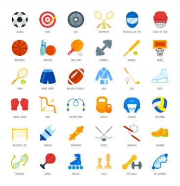 Spor malzemeleri vektör düz Icons set