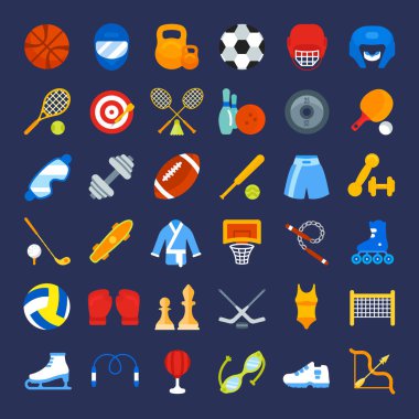 Spor malzemeleri vektör düz Icons set